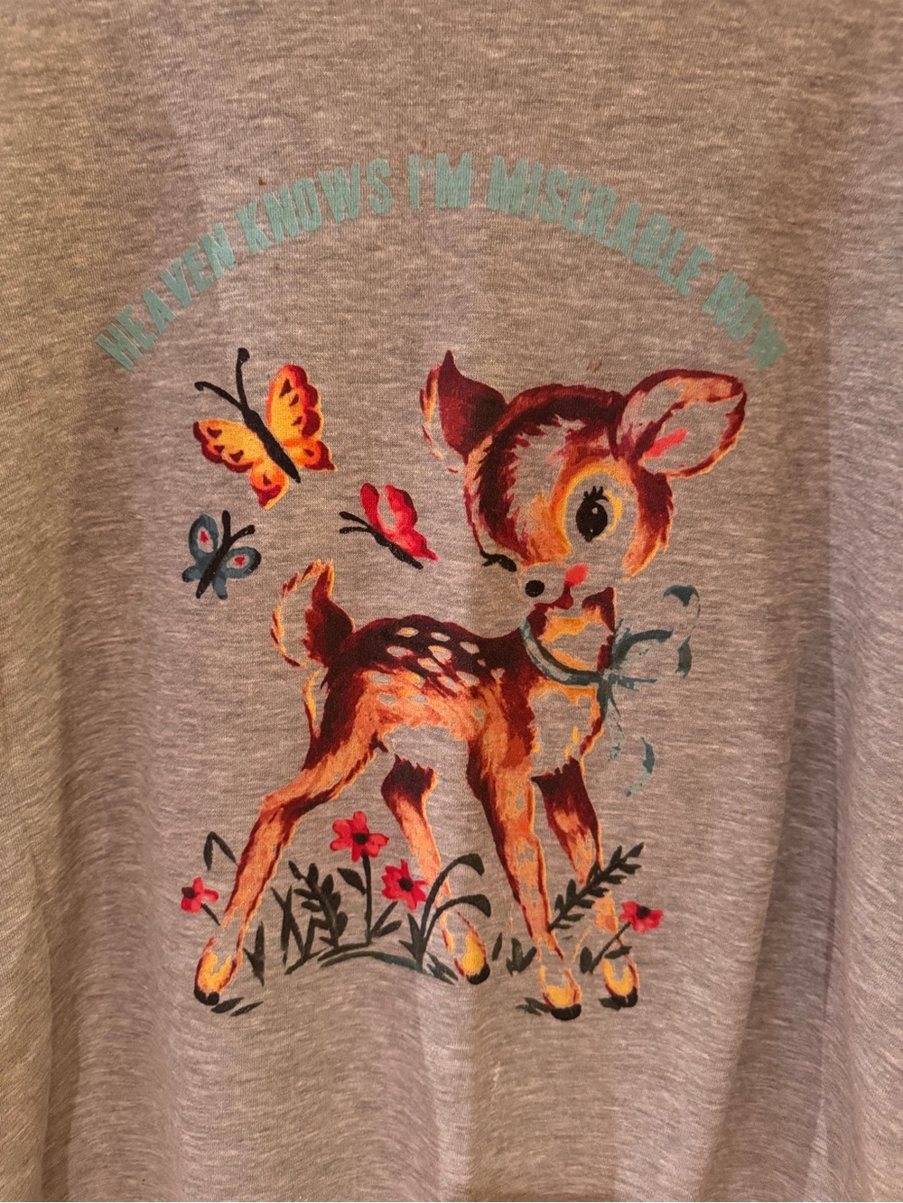 The Smiths “Heaven Knows” Deer Graphic Gray Crewneck Sweater - Picture 2 of 5